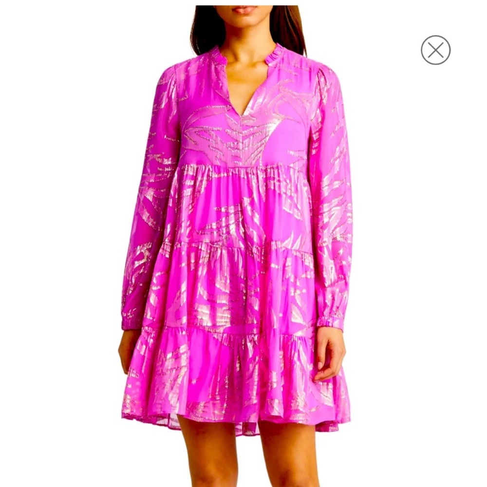 Lily Pulitzer sarita dress silk tiered long-sleeve pink